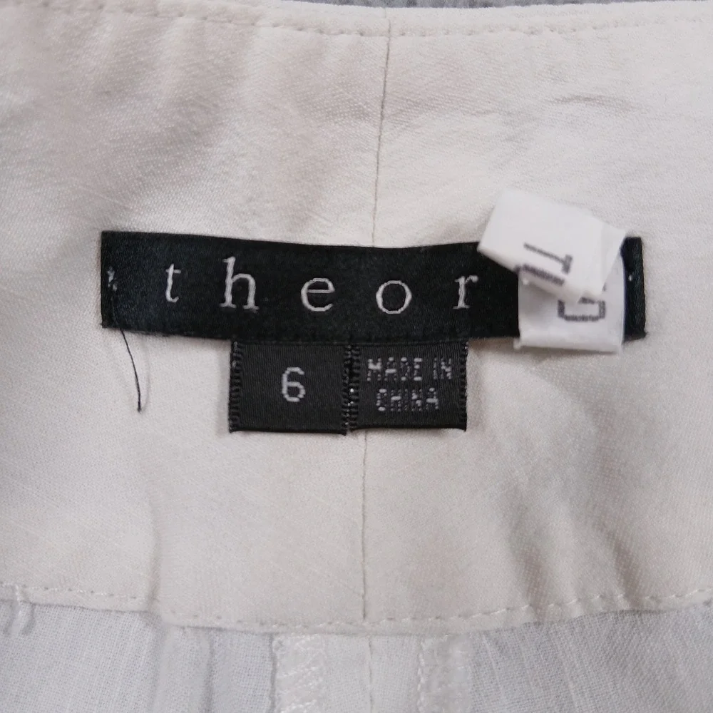 Theory Madiline Linen Blend Wide Leg Trousers Women's 6 Off-White Ivory EUC
